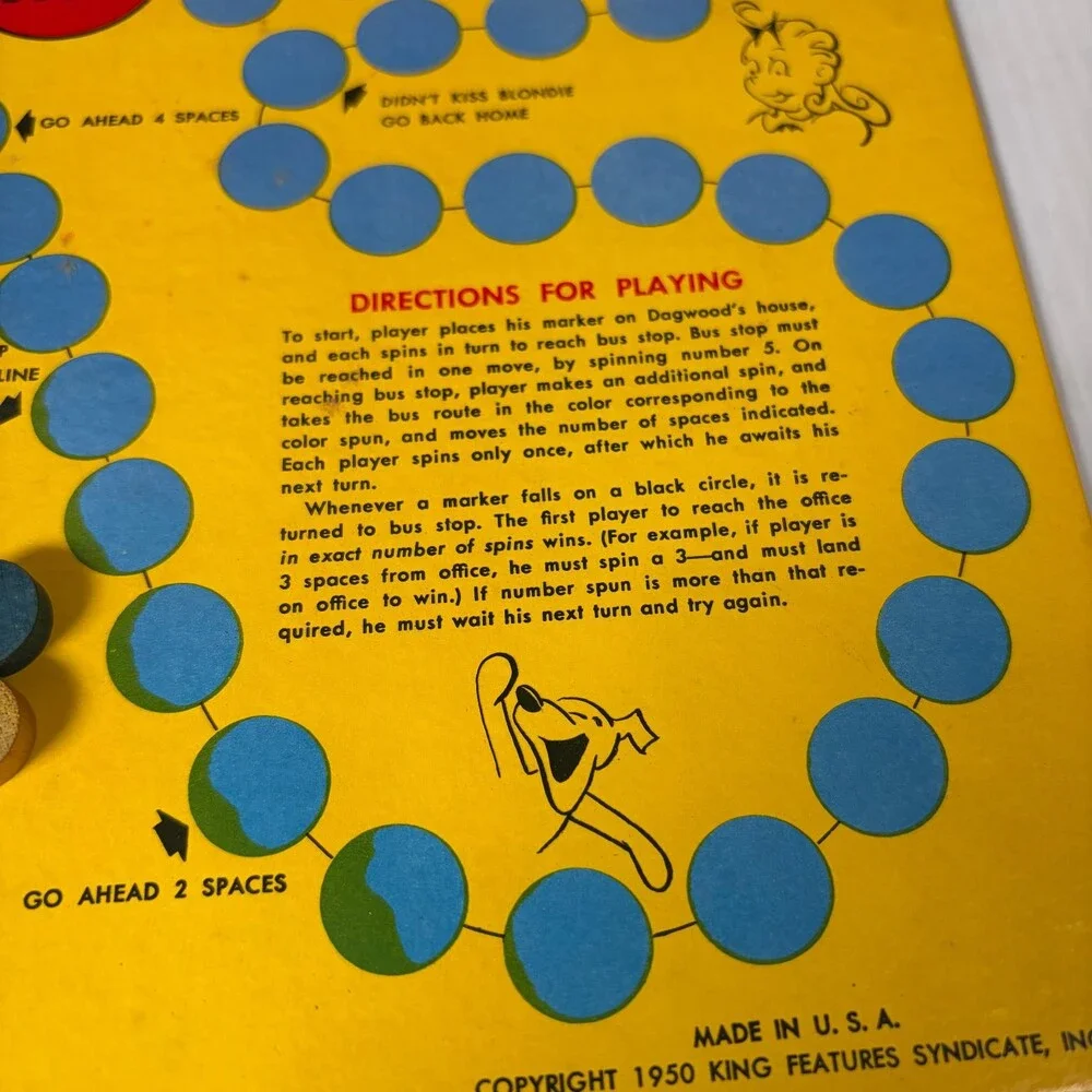 Blondie and Dagwood's Race for the Office Game 1950 Board Game Cardboard Spinner